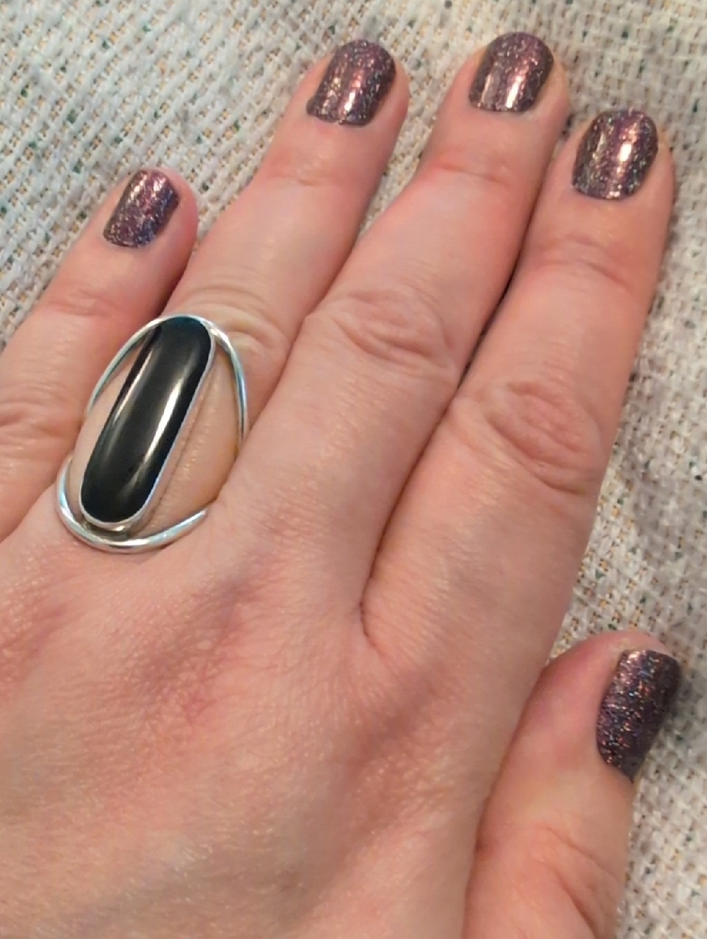 Mexican Sterling Silver Ring with Black Oval Stone